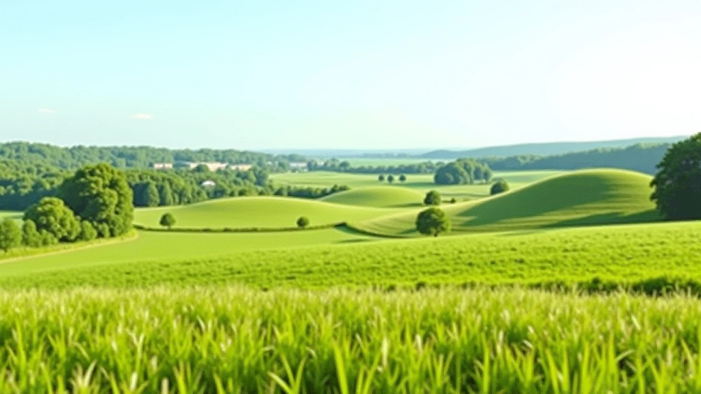 Wide valley landscape with historic mounds visible among green meadows and distant tree lines